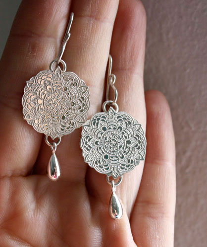 Ishaia, mandala earrings in sterling silver