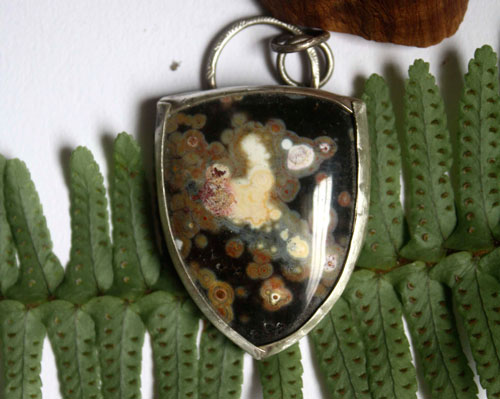 Juuri, boreal forest pendant in sterling silver and ocean jasper