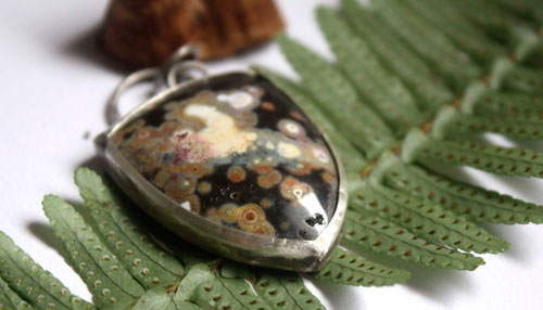 Juuri, boreal forest pendant in sterling silver and ocean jasper