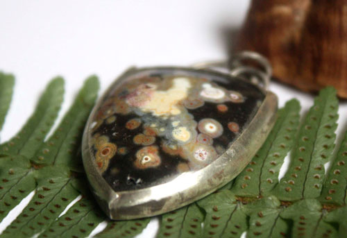 Juuri, boreal forest pendant in sterling silver and ocean jasper