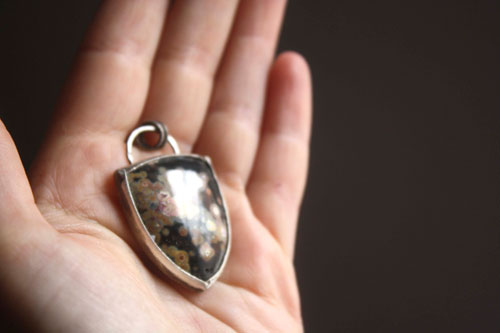 Juuri, boreal forest pendant in sterling silver and ocean jasper