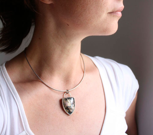 Juuri, boreal forest pendant in sterling silver and ocean jasper