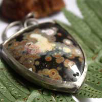 Juuri, boreal forest pendant in sterling silver and ocean jasper