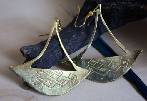 Katanga, african tribal axe earrings in brass