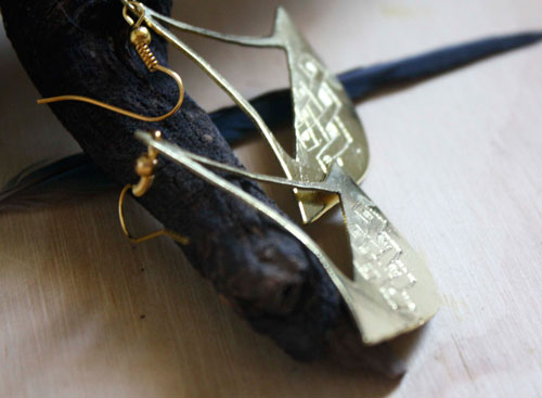 Katanga, african tribal axe earrings in brass