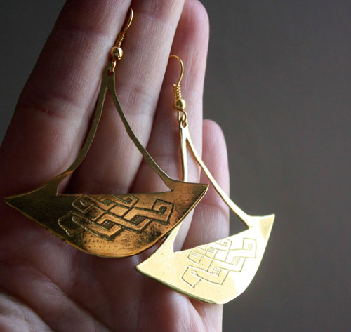 Katanga, african tribal axe earrings in brass