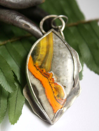 Liekki, fire and lightning pendant in sterling silver and bumblebee jasper