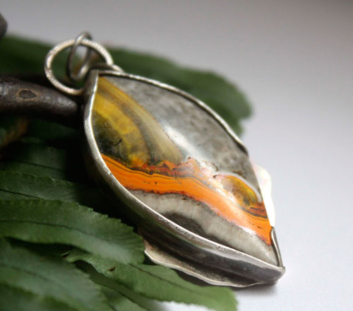 Liekki, fire and lightning pendant in sterling silver and bumblebee jasper