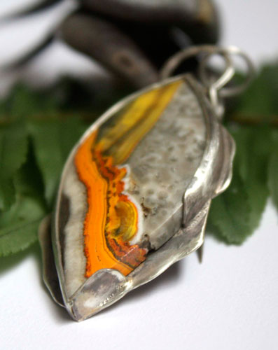 Liekki, fire and lightning pendant in sterling silver and bumblebee jasper