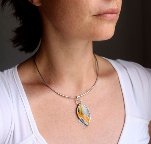 Liekki, fire and lightning pendant in sterling silver and bumblebee jasper