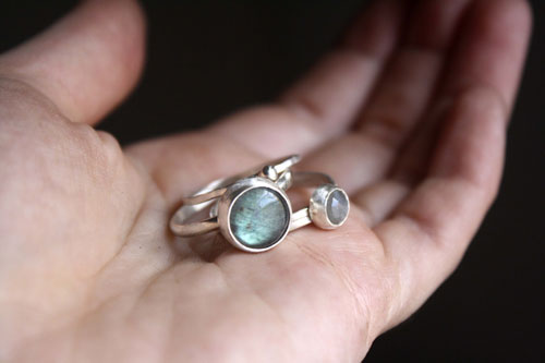 Lunar eclipse, sterling silver rings with labradorites