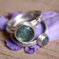 Lunar eclipse, stackable ring in sterling silver and labradorite