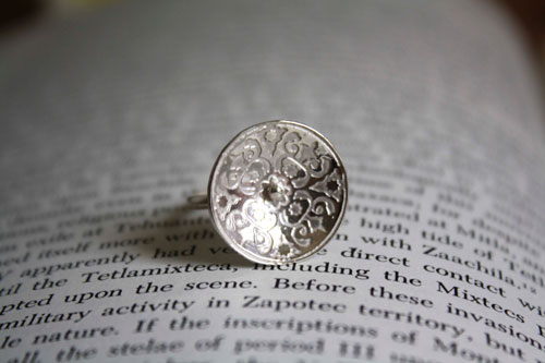 Lyric, medieval etched ring in sterling silver