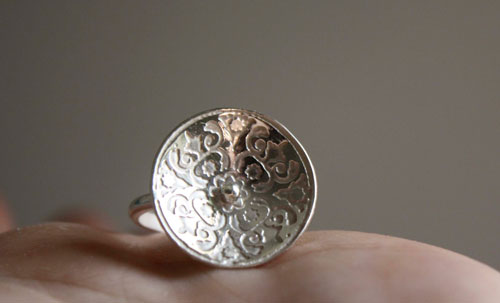 Lyric, medieval etched ring in sterling silver