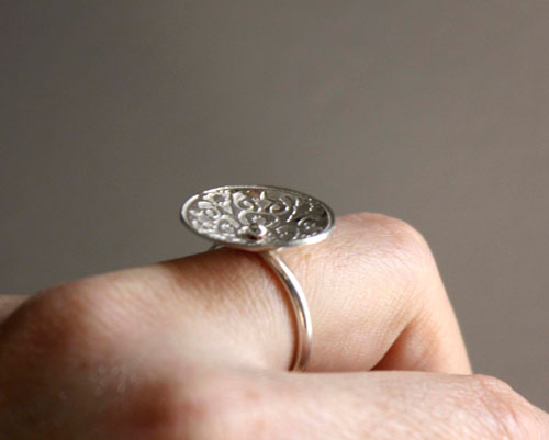 Lyric, medieval etched ring in sterling silver