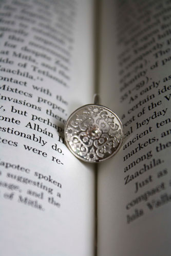 Lyric, medieval etched ring in sterling silver