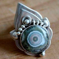 Mahila, indian ring in sterling silver and ocean jasper