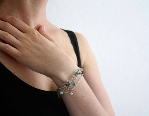 Majorelle, blue necklace, choker, anklet, bracelet in silver, turquoise, amazonite, labradorite, lapis lazuli and jade