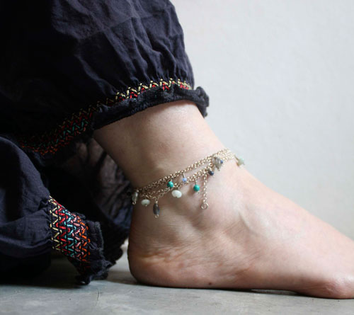 Majorelle, blue necklace, choker, anklet, bracelet in silver, turquoise, amazonite, labradorite, lapis lazuli and jade