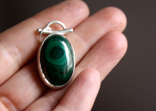 Moss, enchanted forest pendant in sterling silver and malachite