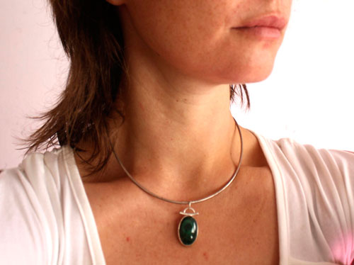 Moss, enchanted forest pendant in sterling silver and malachite