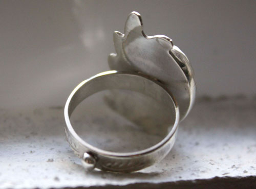 Moss leaf, winter forest ring in sterling silver and moss agate