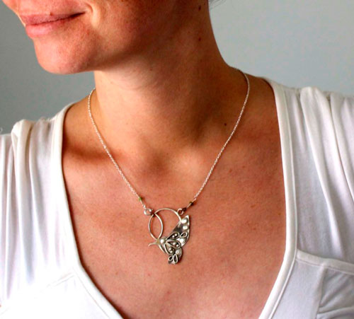 Nectar, hummingbird necklace in sterling silver