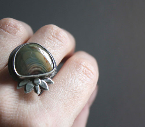 Nenufar, lotus flower ring in silver and royal imperial jasper