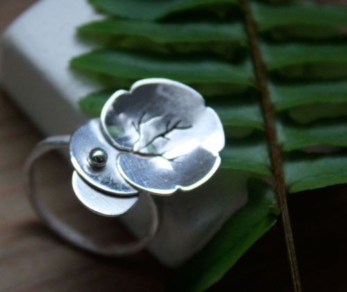 Nympheale, lily pad and lotus ring in sterling silver