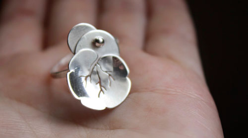 Nympheale, lily pad and lotus ring in sterling silver