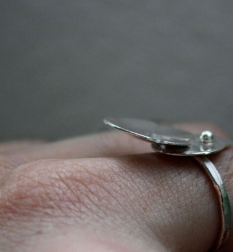 Nympheale, lily pad and lotus ring in sterling silver