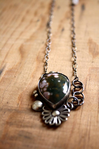 Okeanos, greek mythology necklace in sterling silver and ocean jasper