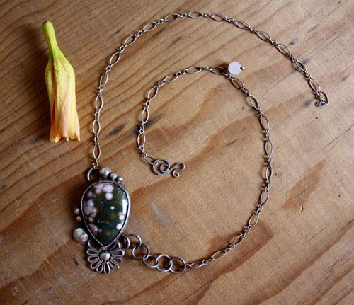 Okeanos, greek mythology necklace in sterling silver and ocean jasper