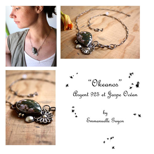 Okeanos, greek mythology necklace in sterling silver and ocean jasper