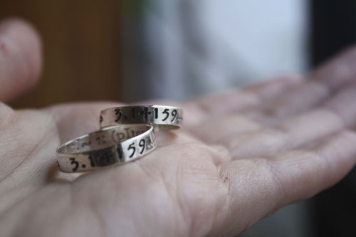 Pi rings, infinity symbols ring in silver with custom engraving