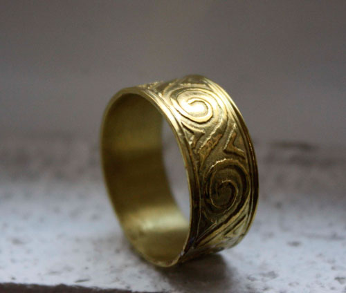 Poseidon, greek frieze wave ring in brass