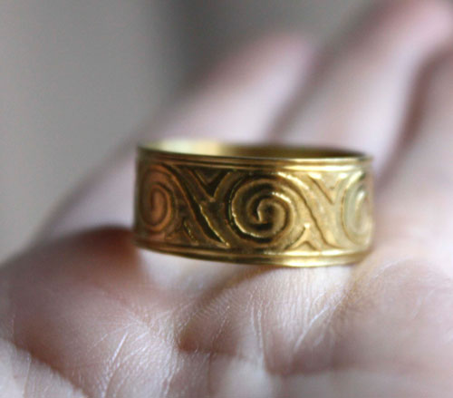 Poseidon, greek frieze wave ring in brass