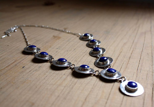 Queen of the Nile, egyptian necklace in sterling silver and lapis lazuli