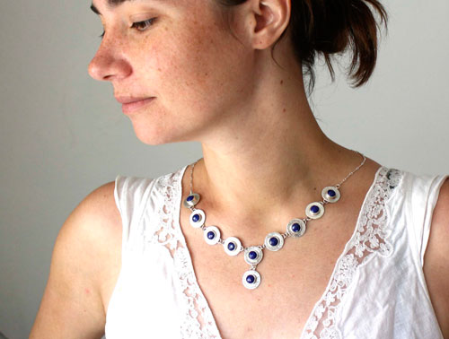 Queen of the Nile, egyptian necklace in sterling silver and lapis lazuli