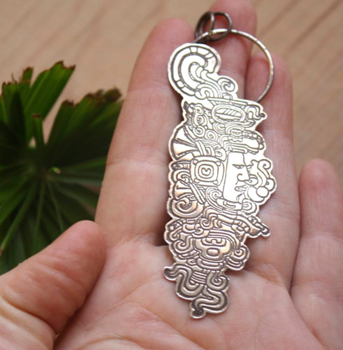 Quiquiztli, maya musical conch pendant in sterling silver