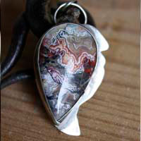 Sayap, draco volans pendant in sterling silver and mexican crazy lace agate