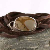 Shandar, picture jasper, leather and sterling silver man bracelet