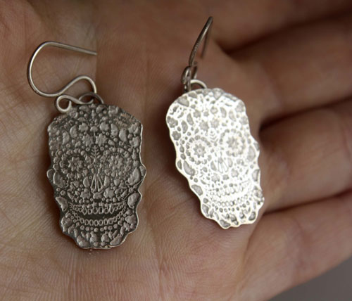 Sugar skull, mexican skull earrings in sterling silver