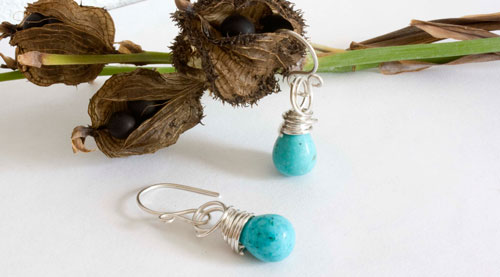 Tana, blue gold earrings and pendant in sterling silver and magnesite