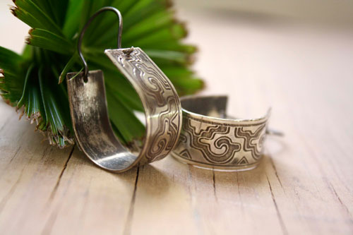 The gold cities, pre-hispanic zapotec meander earrings in sterling silver