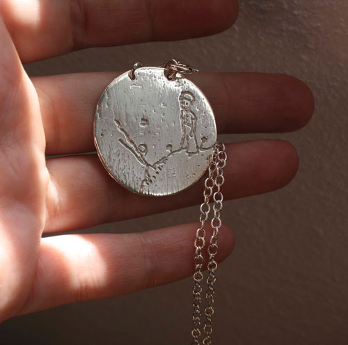 The little prince, volcano and planet necklace in sterling silver