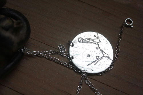 The little prince, volcano and planet necklace in sterling silver