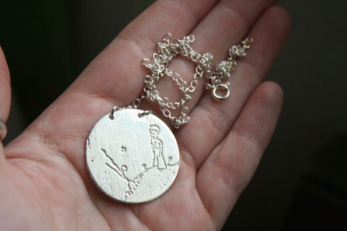 The little prince, volcano and planet necklace in sterling silver