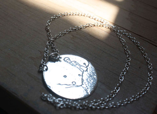 The little prince, volcano and planet necklace in sterling silver