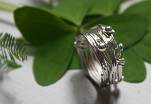 The roots of hazard, weaving wire of life ring in sterling silver